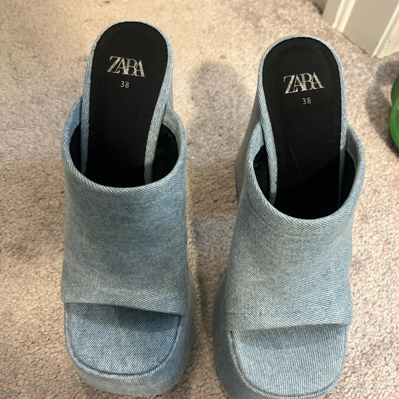 Zara Denim Blue Platform Mules - Picture 2 of 6